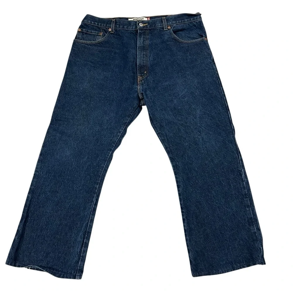 Vintage Levi's 517 Bootcut Jeans 38x27 Blue Indigo Denim Distressed Hems Mens